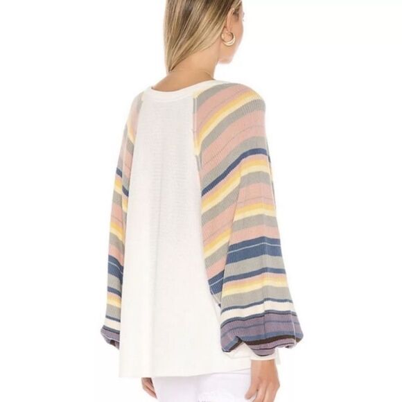 Free People Rainbow Dreams Balloon-Sleeve Top Sweater Size S - Picture 2 of 8